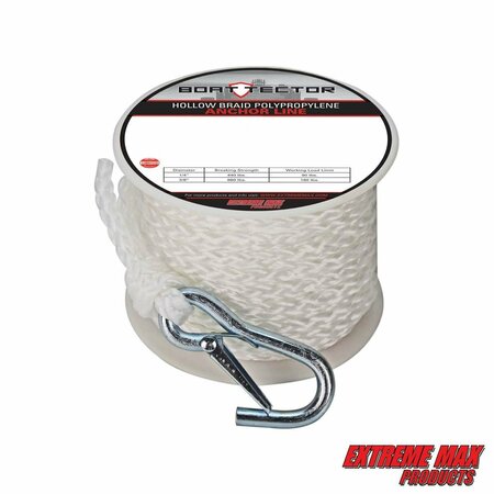 EXTREME MAX Extreme Max 3006.2069 BoatTector Hollow Braid MFP Anchor Line with Snap Hook - 3/8" x 50', White 3006.2069
